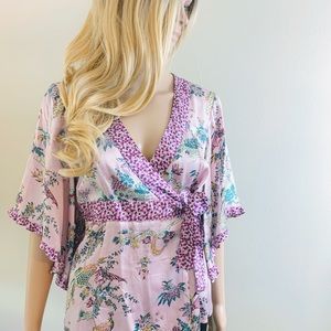 Nanette Lepore Kimono Style Pink Flower Blouse